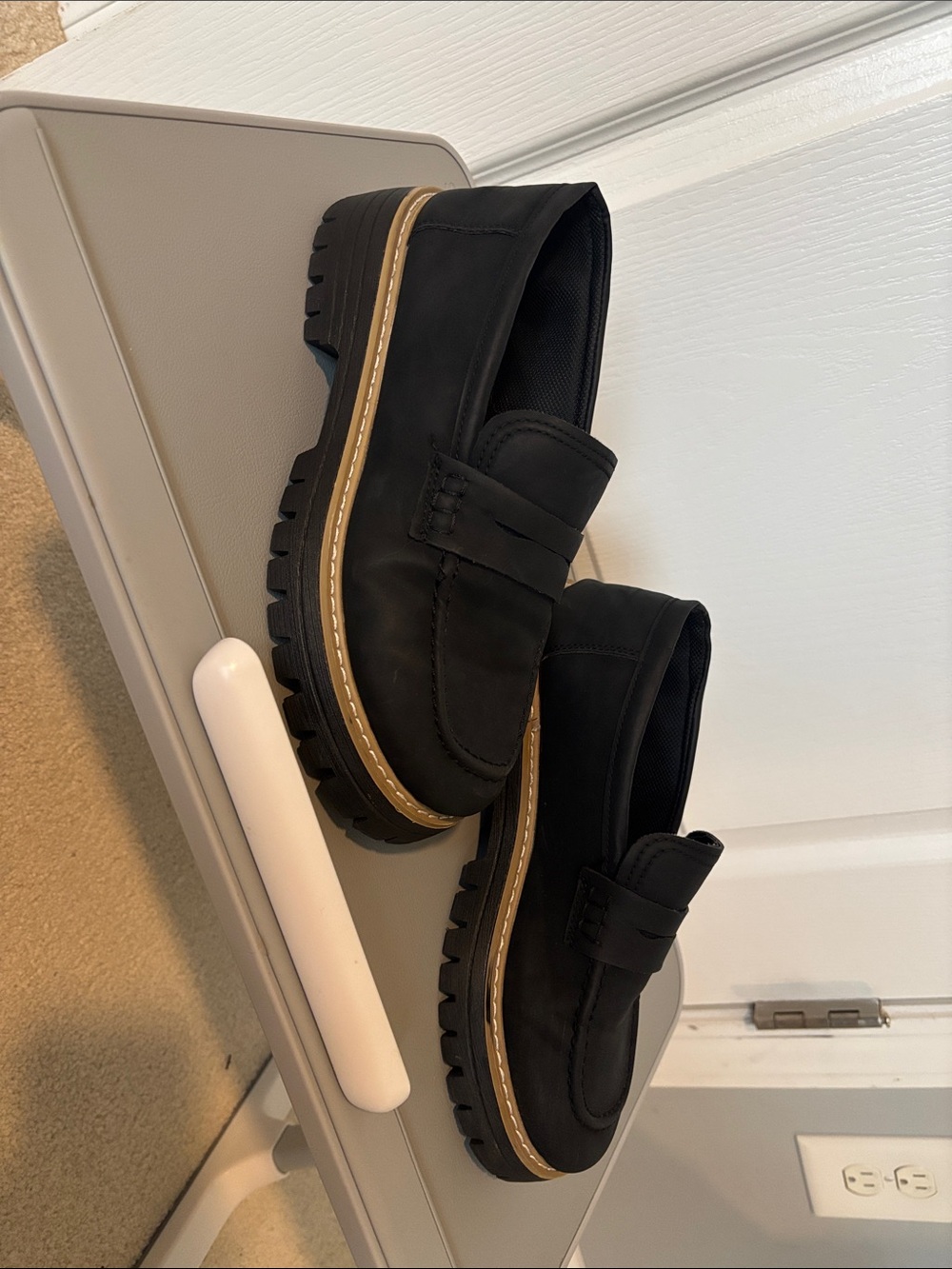 Women’s Black Lug-Sole Penny Loafers